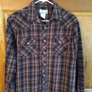 Wrangler Wrancher Pearl Snap Plaid Long Sleeve Shirt